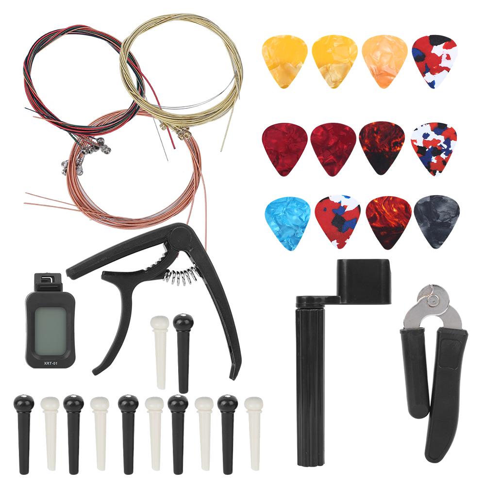 

Комплект гитарных аксессуаров Тюнер Струны Замена Резца Намотчик Каподастры Медиаторы Комбинированный инструмент