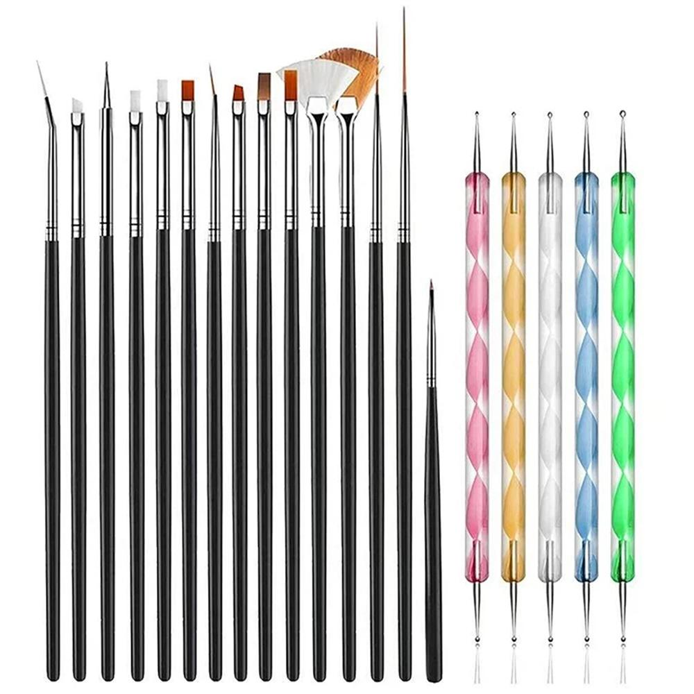 YIKOOLIN 20pcs Nail Art Painting Brush Pen Tools Kit UV Gel 15pcs Nail Art Brushes Kit with 5pcs Nail Dotting Pens Nail Art Set