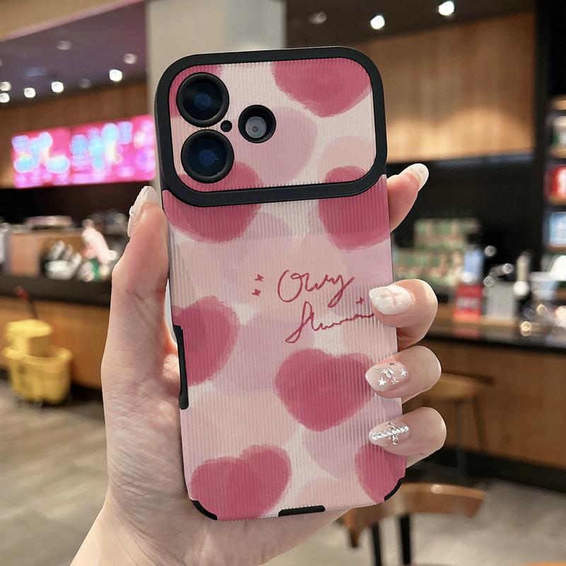 

Heart Shape Printed Vertical Grain Leather Soft Silicone Phone Case Back Cover with Camera Lens Full Protection for iPhone 17 Honor 300 Pro
