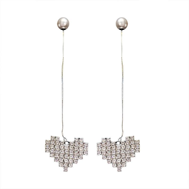 

E1148 Earrings, Love Diamond Stud Earrings, Temperament Peach Heart Long Stick Earrings, Simple Ear Jewelry