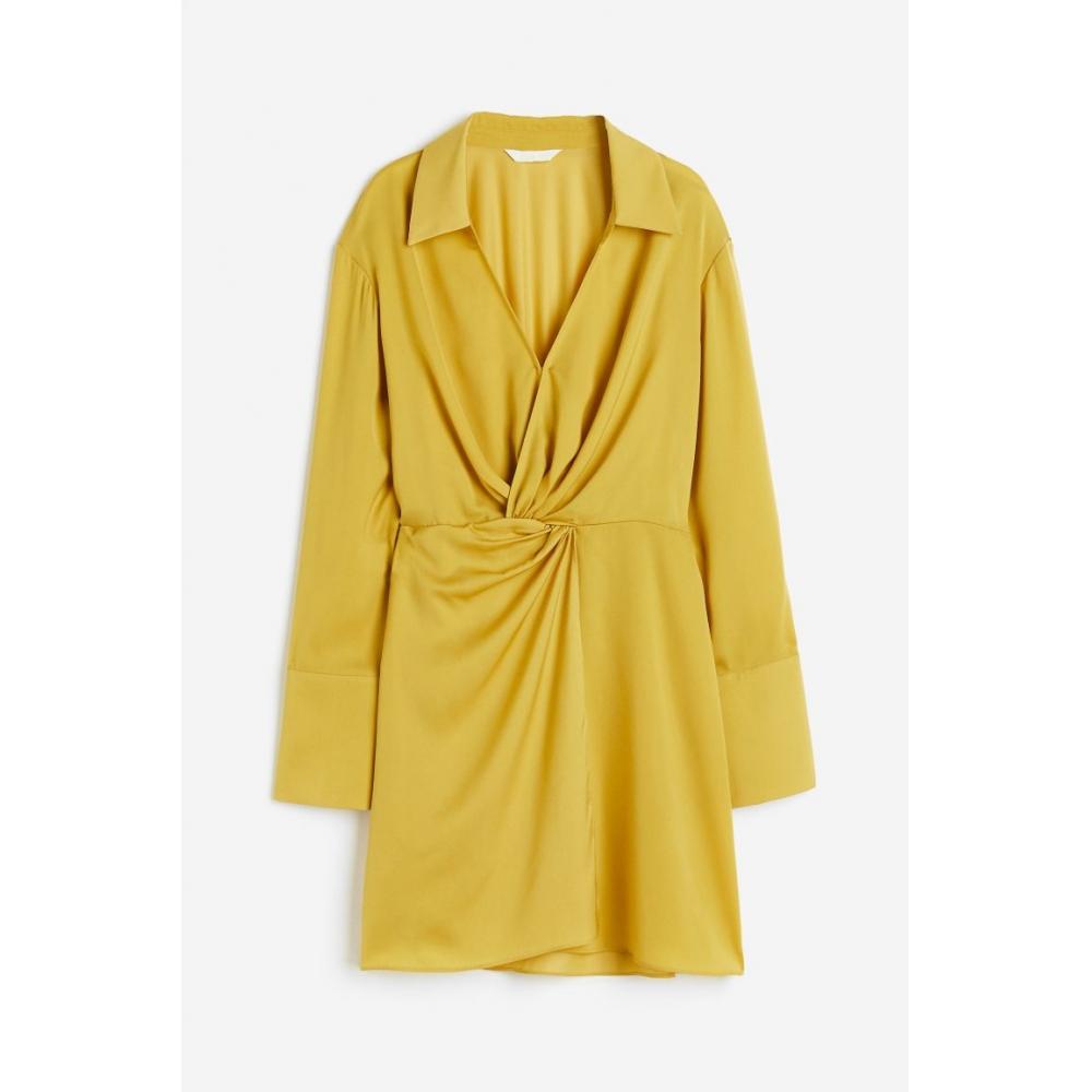 

H M Twist Detail Shirt Dress Yellow