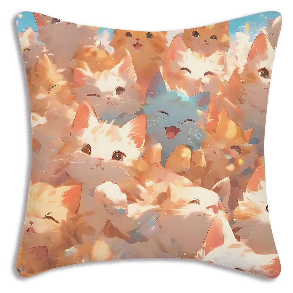 Kawaii Kreslený Roztomilá Kočka Herní Potahy na Polštáře Kreslený Dekorativní Potah na Polštář pro Domácí Pohovku s Potiskem Roztomilý Potah na Polštář