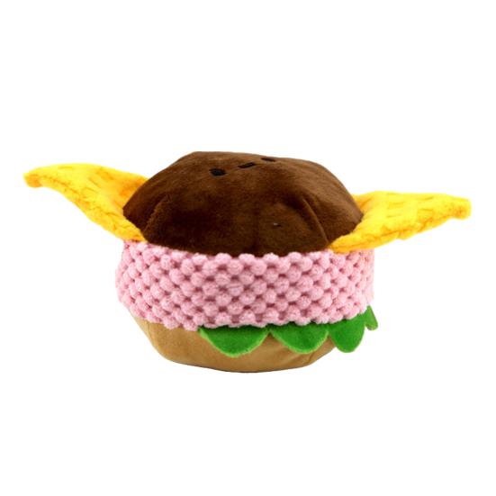 

Plush Toast Dog Chew Toy with Squeaker Crinkle Paper Hot Dog Sandwich Burger Bread Teething Cleaning Food Dispersing Interactive