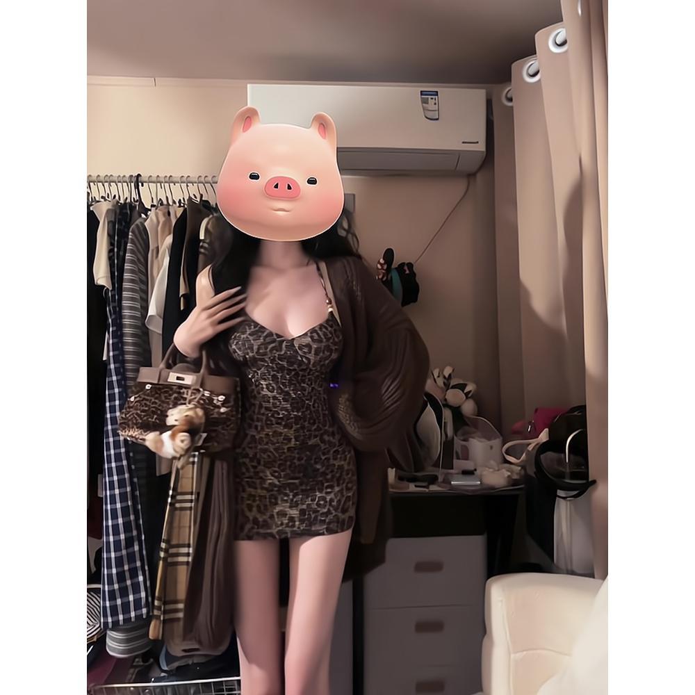 

Горячее платье на бретелях с леопардовым принтом женское летнее новое в стиле девушки внутреннее с талией и бедрами короткая юбка XL- (recommended 110-60kg)