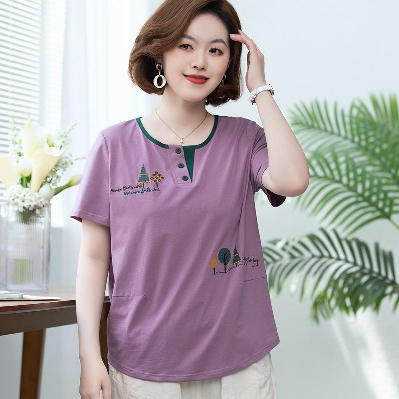 Dámská letní bavlněná halenka 2025: Omlazující, volný střih, dámské tričko s krátkým rukávem