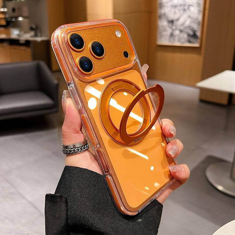 

for Magsafe Rotating Bracket Transparent Acrylic Case for iPhone 17 16 Pro Max Ring Holder Stand Acrylic Shockproof Clear Cover iPhone17 помаранчевий