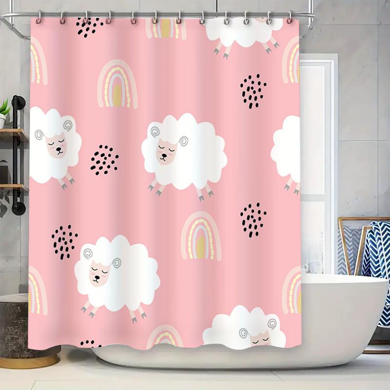 

Bright Pink Sheep Rainbow Shower Curtain Decor For Bathroom Cute Cartoon Patterned Waterproof Fabric Bath Rug Set Home Bathroom W60H190(CM)-1 Pcs