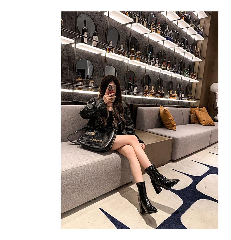 Ghete de damă cu toc înalt în stil franțuzesc - Colecția Toamnă/Iarnă 2024, Ghete Martin elegante de exterior cu toc gros