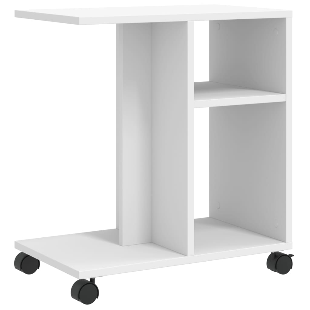 Mobile Side Table with Wheels, Open Storage System Suitable for Living Room, Bedroom, and Bathroom, White 50x30x55 Cm