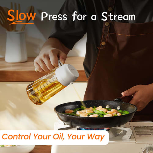 TrendPlain 16 oz/470 ml Cooking Oil Spray - 2-in-1 Oil Spray Bottle & Dispenser, Kitchen Gadget for Air Fryers, Salads, and BBQs, Black & White