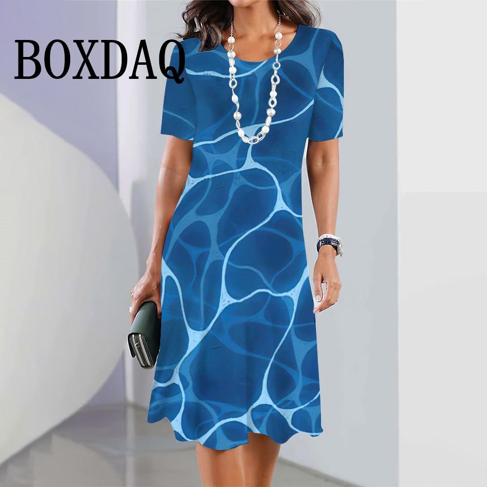 Sommer Geschwungenes Gestreiftes Kleid Damen Kurzarm Rundhals Tägliche Kleidung Lässiges Minikleid Elegante Partykleider Vestidos 2025 Neu