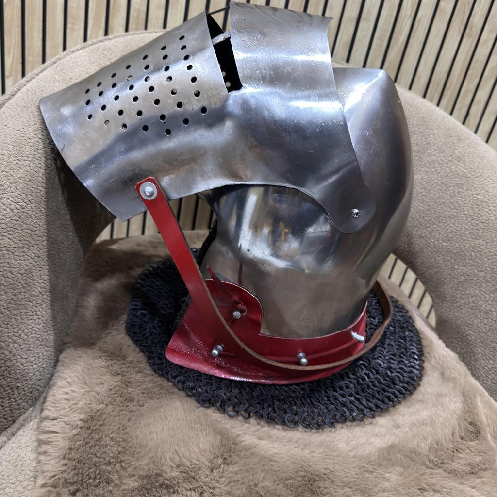 Handmade Medieval Barbute Helmet – 16 Gauge Steel Knight Armor, Wearable LARP Cosplay Helmet, Collector Gift