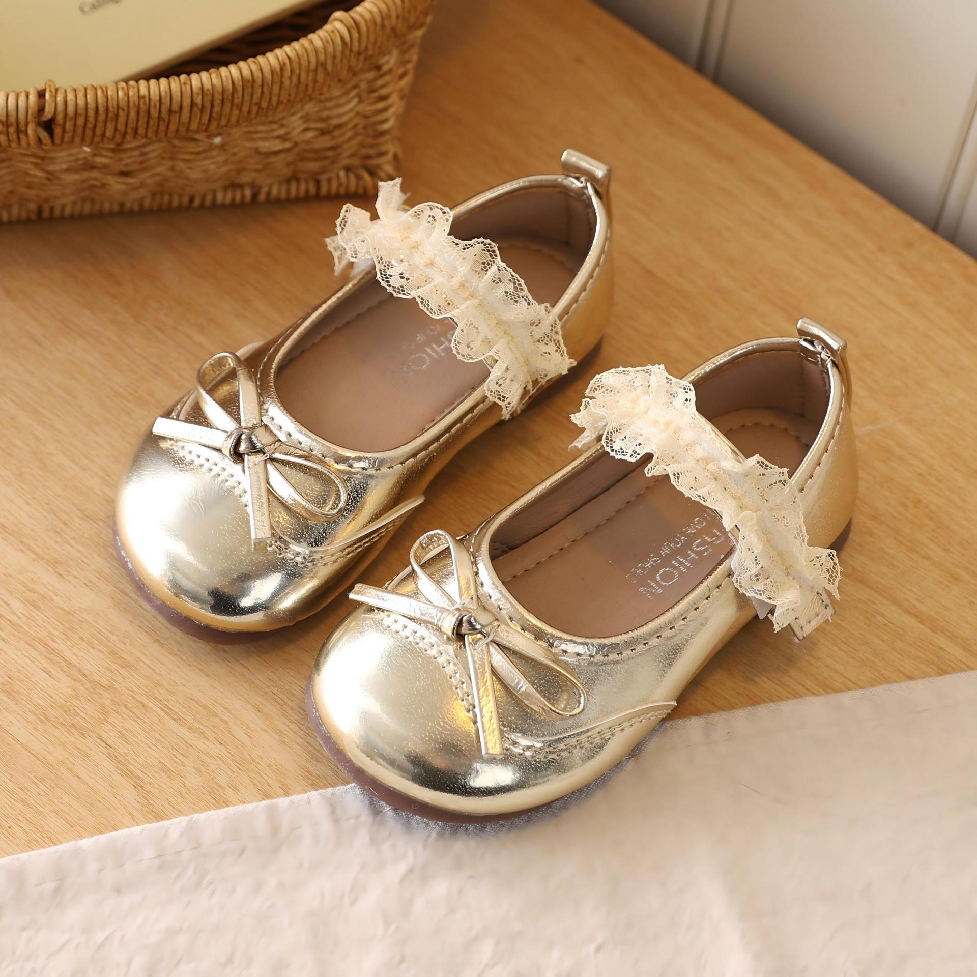 Girls  Black Leather Bow Flats, Soft Sole, Spring/Autumn 2026 Size 23, 14.3cm