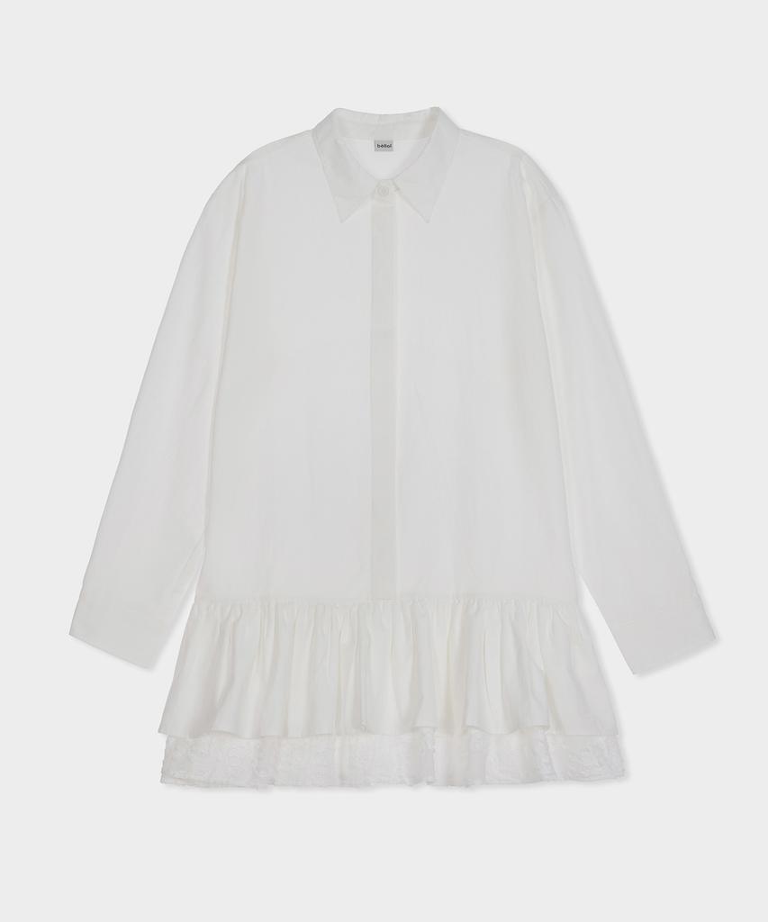 Belloel Ruffle Layered Shirt Dress Ivory