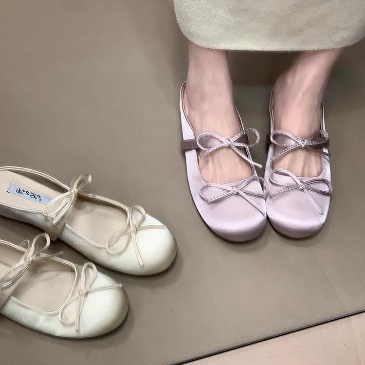 Suding Home, Inner Height Increase Purple Baotou Half Slippers Women's New Spring and Summer 2025 Double Bow Mary Jane Shoes