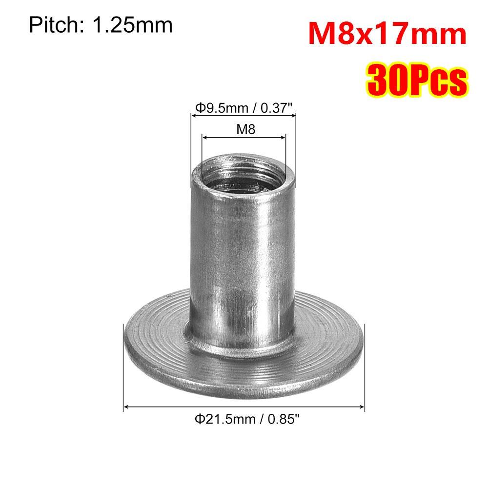 30Pcs Round Base Tee Nut M6 M8 Mounting Hardware Fastener  for Furniture Sheet Metal Woodworking