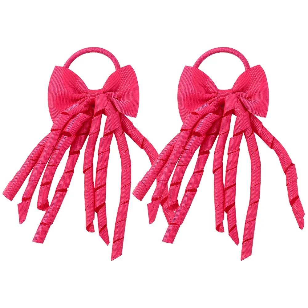 RAINBOW BOWS Grosgrain Ribbon Long Hair Ties Bows for Baby Girls Curly Hair Bows Elastic Colorful Kids Hair Band 2Pcs/lot Whole