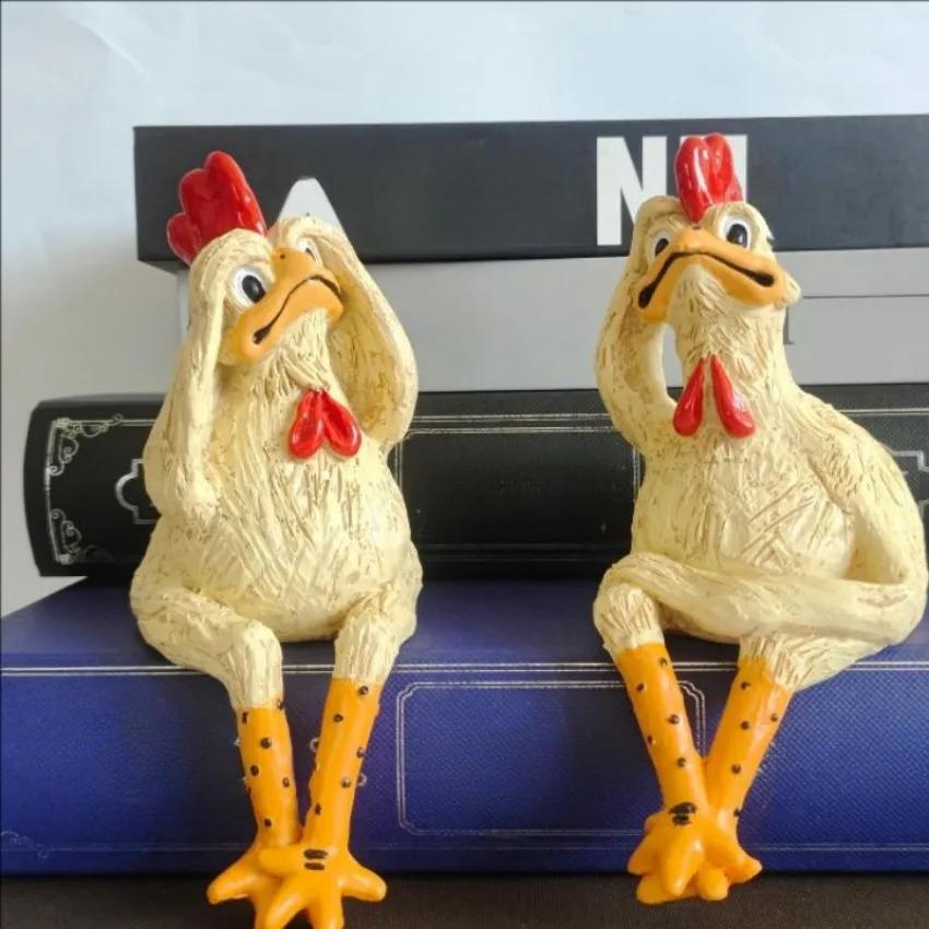 1PC Home Funny Chicken Fence Decor Statues Resin Garden Farm Yard Chicken Sculpture Art Craft Courtyard It's Funny To People LS