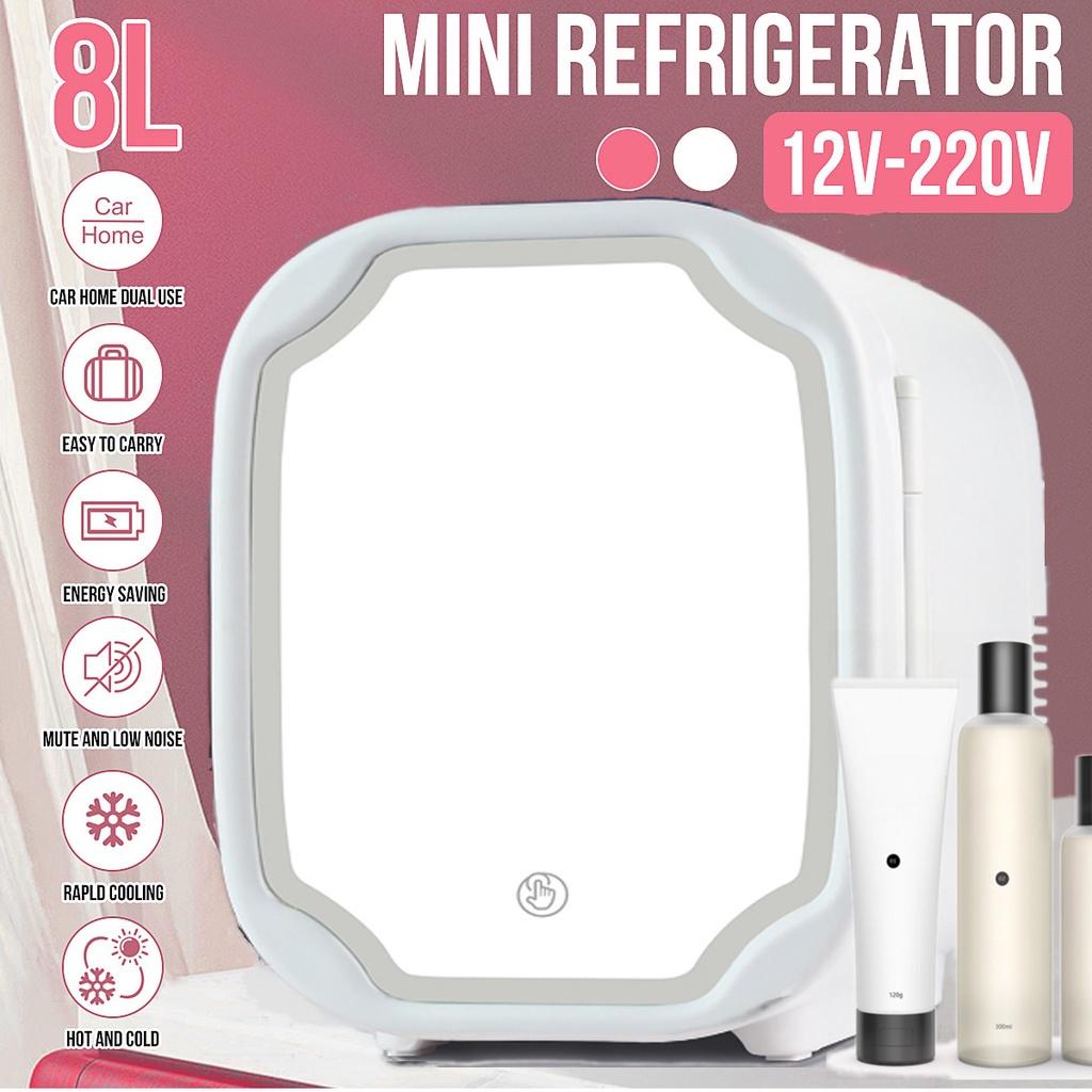 Beauty Fridge  Mini Portable Refrigerator For Cosmetics With Mirror Skincare Makeup Cooler Warmer Freezer For Car Home 8L 220/12V