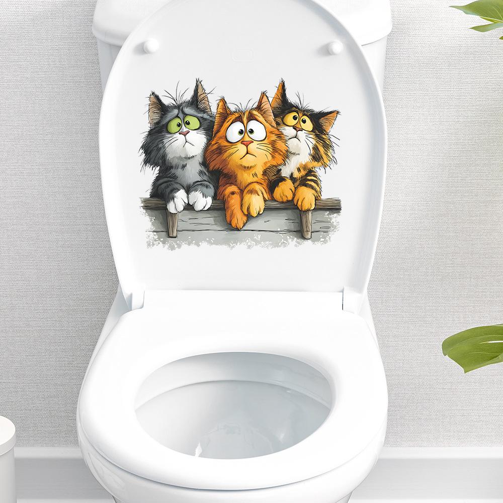 The Decorative Wall Stickers of The Messy Painted Kitten Combination Bathroom, Toilet and Toilet
