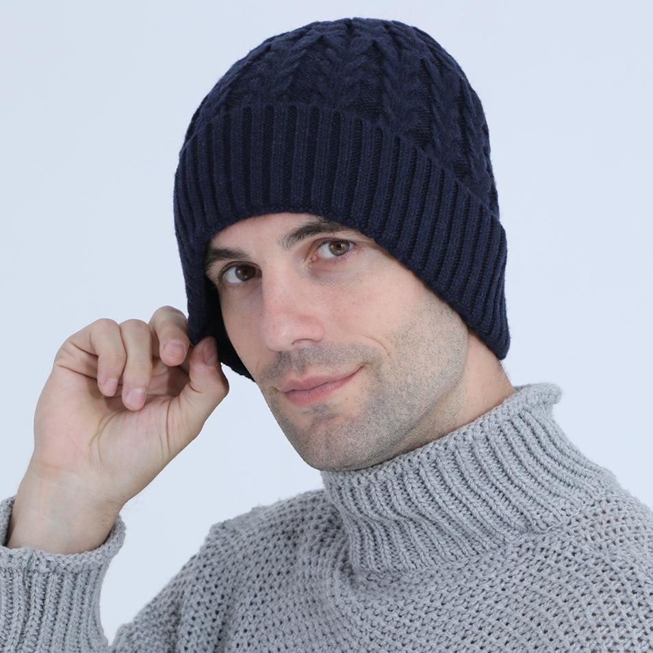 New Autumn and Winter Knitted Warm Pullover Cap Men's Fleece Ear Protection Cap
