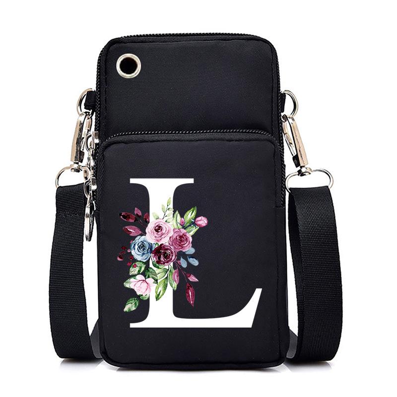 New Letter-printed Black Oblique Span Bag, Mobile Phone Bag, Light To Carry, Vertical Length and Width Change Bag