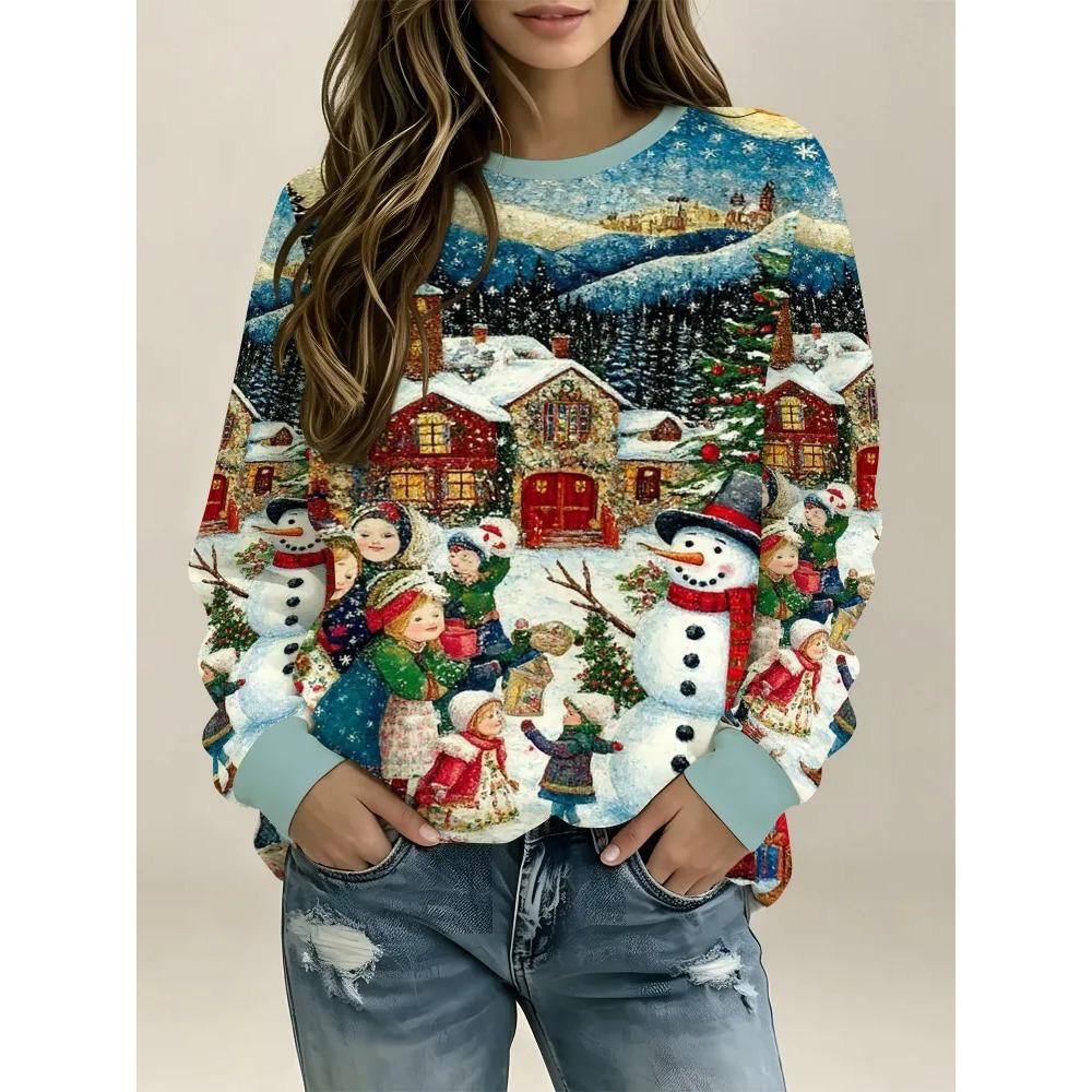 Autumn Winter Comfortable Fashionable Fun Christma Halloween 3d Printed Round Neck Long Sleeve Pullovers Casual Sports Versatile Loose Pullovers