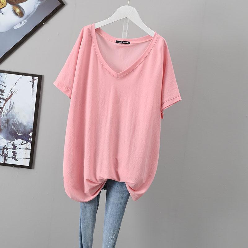 

YYFS женские модные повседневные летние весенние однотонные блузки и рубашки с короткими рукавами и v-образным вырезом с принтом XL розовый