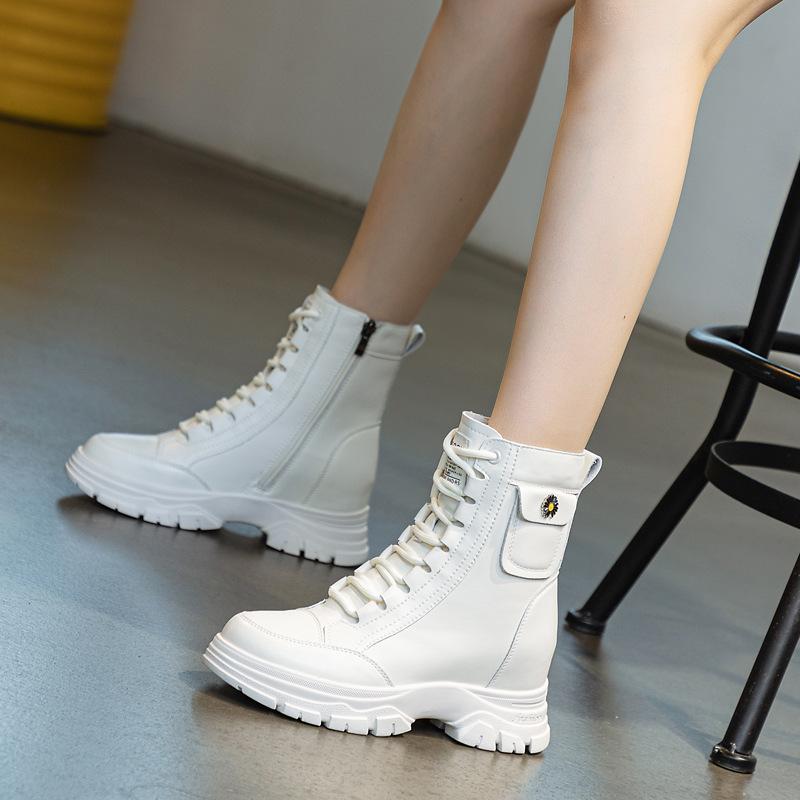 

Горячие продажи 7 см натуральная кожа осень зима весна мотоциклетные рыцарские сапоги женские молнии крест-накрест толстая подошва обувь в британском стиле 34 бежевый