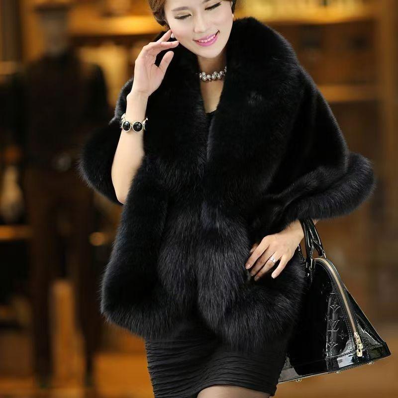 Faux Fox Fur Shawl for Bride - Autumn/Winter Wedding Cloak, Dress Cape
