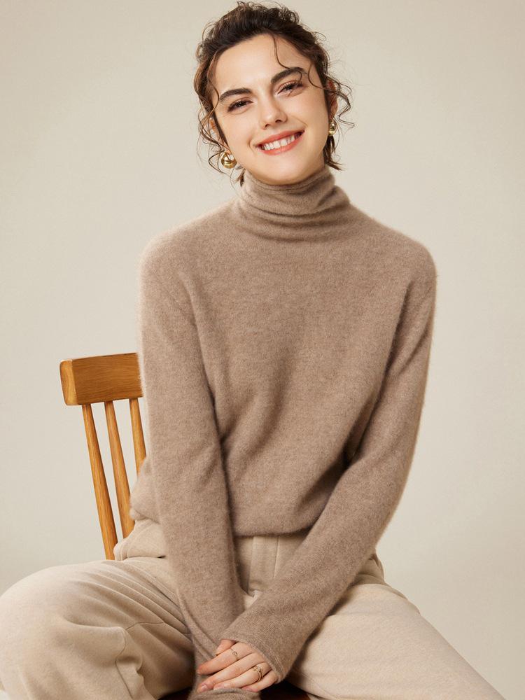 Women's High Neck Loose Fit 100% Pure Cashmere Sweater - Warm Knit Pullover