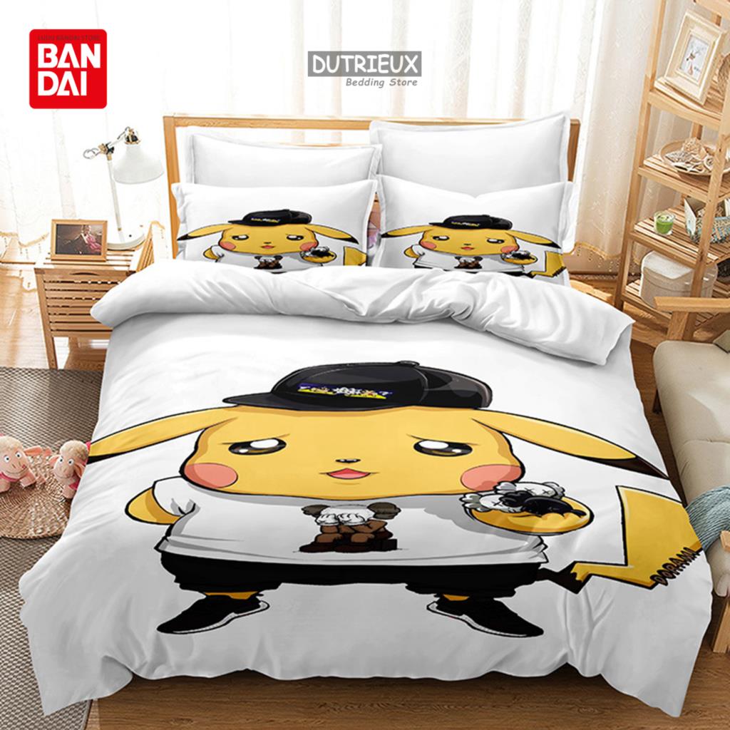3D Pokemon Bedding Set Pikachu Duvet Cover Quilt Cover Pillowcase Double Queen King Size Kids Bedroom Home Textile