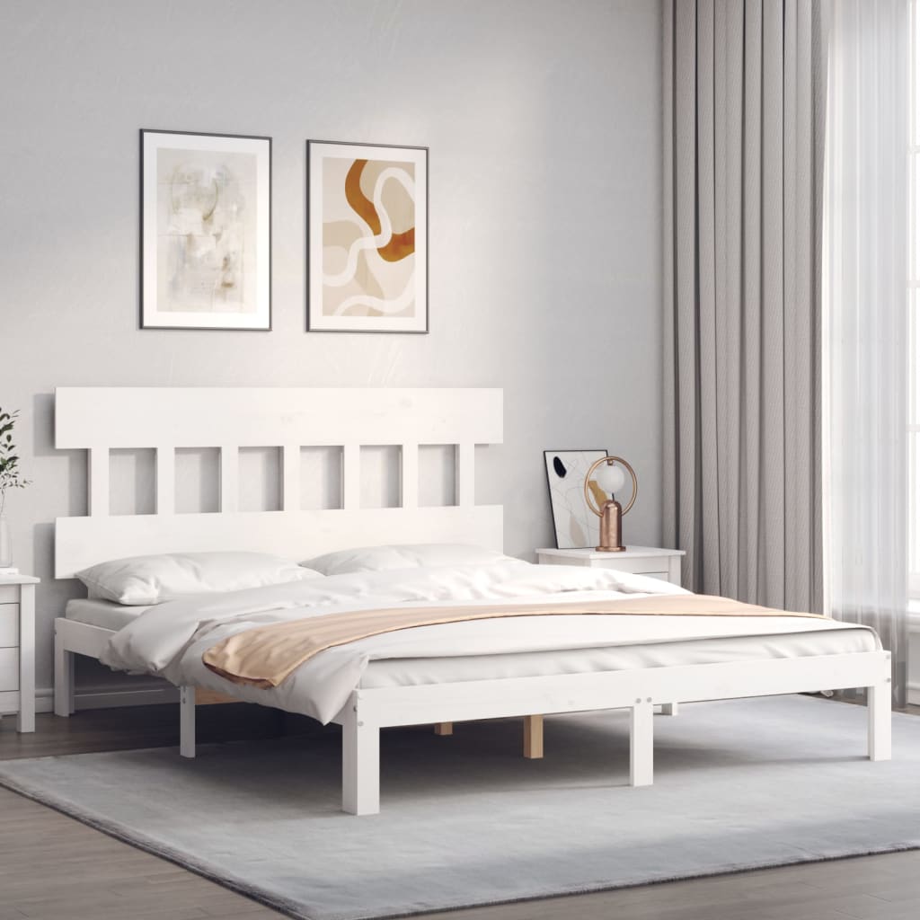 Vidaxl Bed Frame Without Mattress, White, 160X200 Cm, Solid Pine Wood