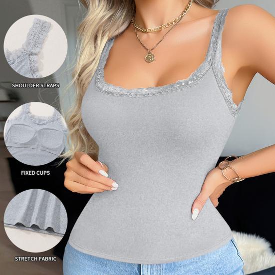 Spitzen-Tanktop für Damen Spaghettiträger Ärmelloses Camisole-Top mit integriertem BH