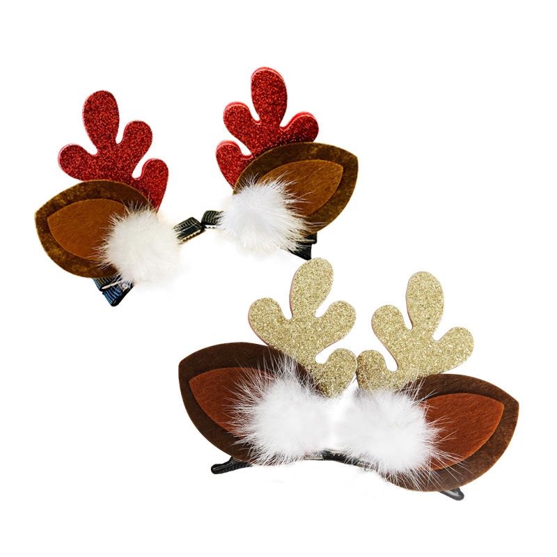 Bestselling Christmas Reindeer Antler Pompon Hair Clips - Faux Golden Mink Fur Hair Accessories