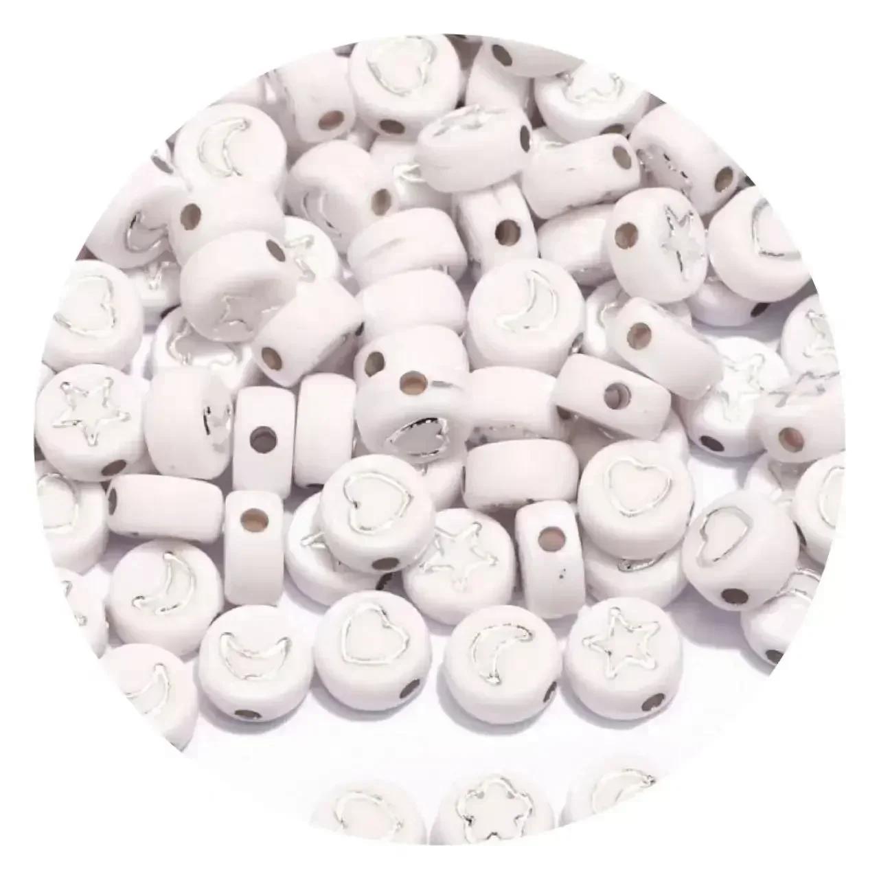 

100-500PCS Acrylic Colorful Moon Star Flower Heart Beads Flat Round Spacer Bead For Jewelry Making Bracelet Earrings Accessories 100PCS