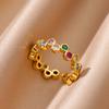 Round Rainbow Zircon Rings For Women Stainless Steel Gold Color Evil Eye Ring Bling Couple Waterproof Aesthetic Jewelry Gift