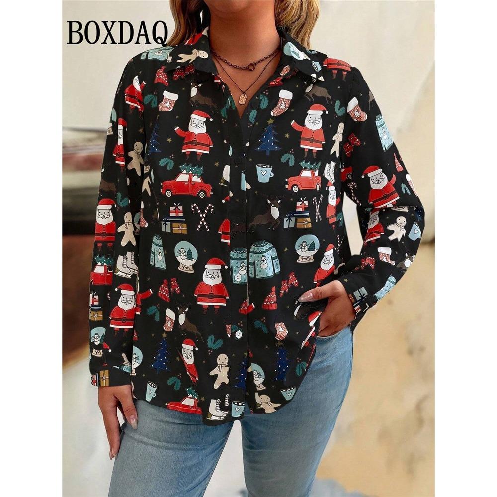 New Christmas Snowflake Theme Blouse Women's 3D Printed Gradient Fashion Long Sleeve Shirts Casual Blouse For Party Button