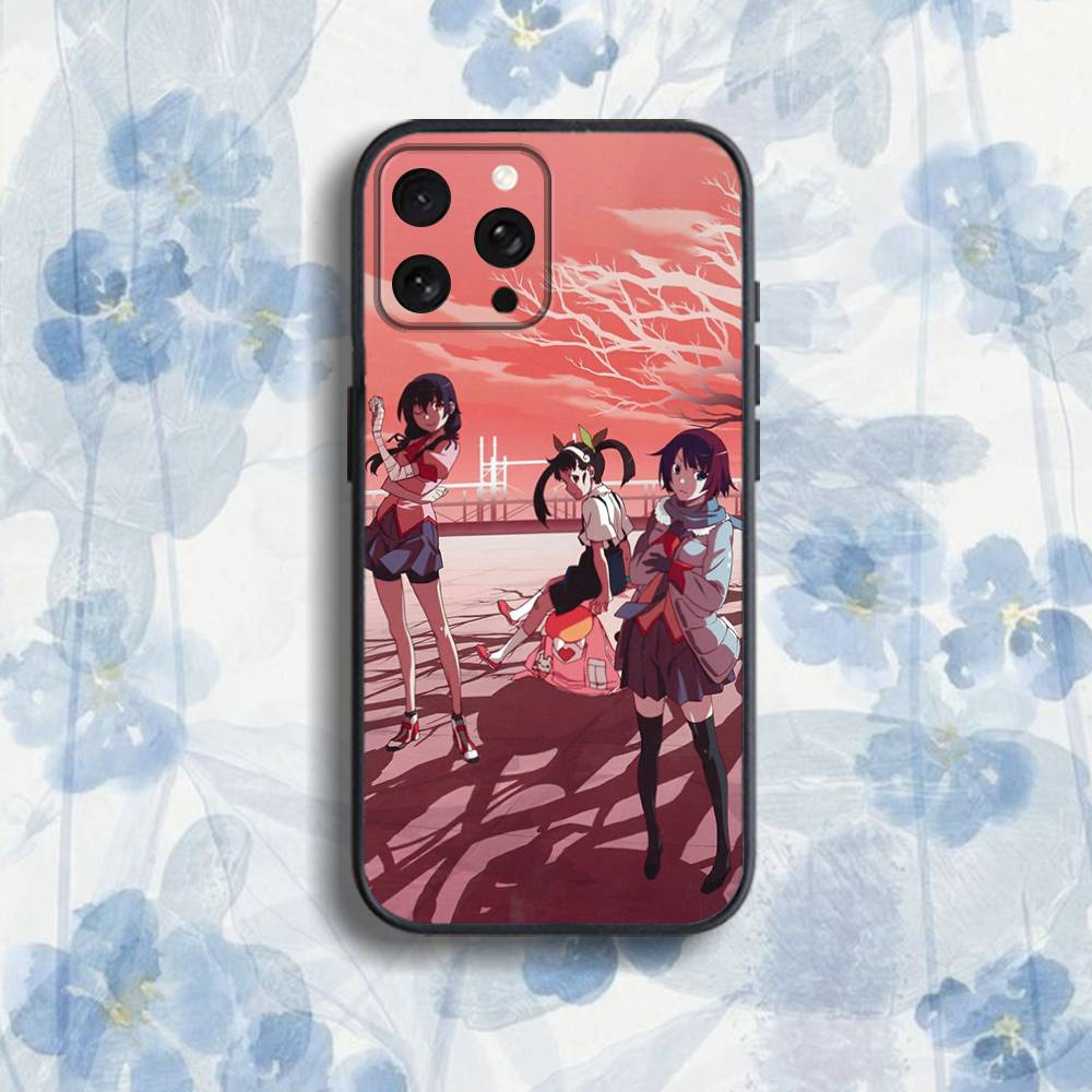 

M-Monogatari Anime Series Phone Case For iPhone 17,16,15,14,13,12,Pro,Max,Plus,E,SE4,Air,Mini Black Soft Box iPhone14promax