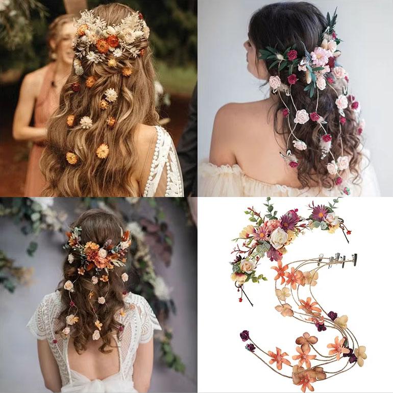 Forest Women Flower Vine Simulated Head Garland Flower Crown Hair Wreaths Hairpins  Festival Party