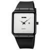 Square Watch Men Leather Strap Black Simple Slim Stylish Wristwatch Gentleman Waterproof Business Casual Male Gift Black White