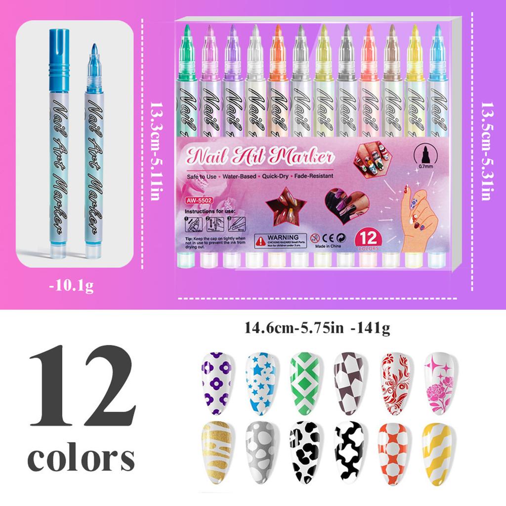 DIY Nail Pen, Painting And Doodling, Nail High-gloss Outlining Pen, Acrylic Pen Set, Colored Paint And Nail Pen,30ML