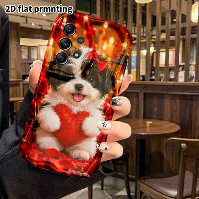 Phone Case: 2D Flat Samsung Galaxy A34 A35 M05 M06 S20 S22 S21 FE Plus 5G Case, Black and White Curly Puppy, Christmas Halloween Gift