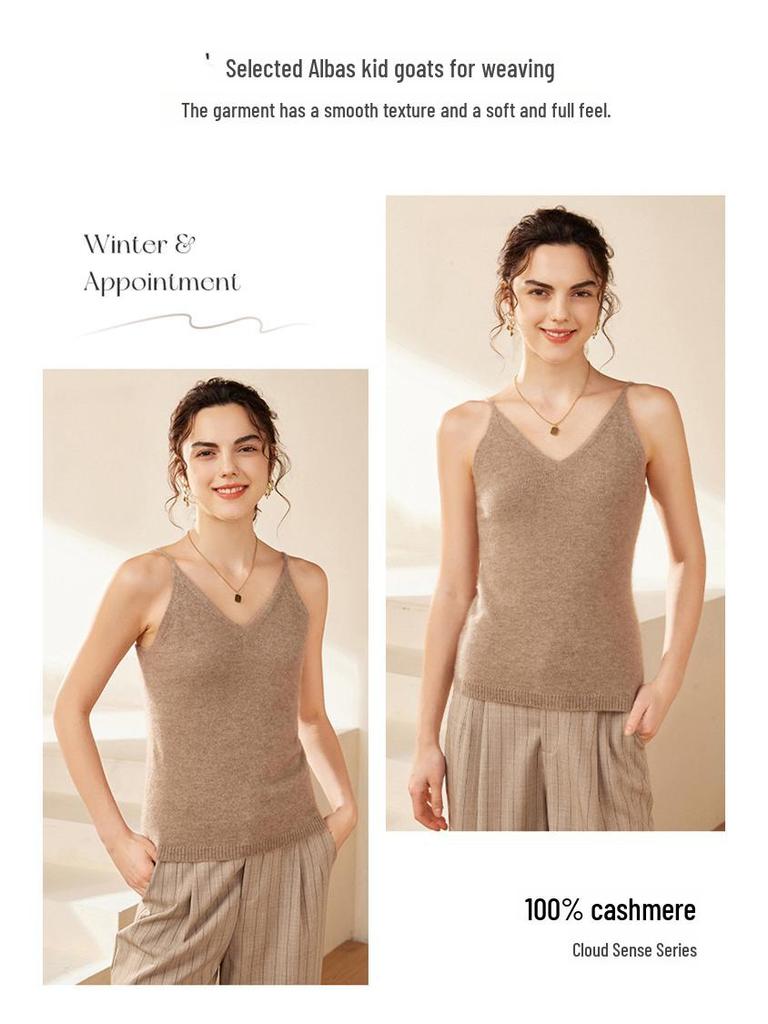 100% Pure Cashmere Deep V-Neck Camisole for Women - Soft, Sexy, and Warm Knit Vest