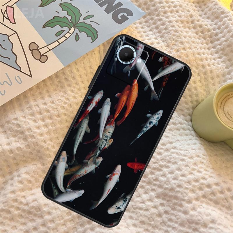 Koi Carp Fish Painting Case For Realme C55 C71 C67 C51 C75 C63 C61 C65 C53 C35 11 12 13 14 Pro Plus GT6 GT7 15 Pro
