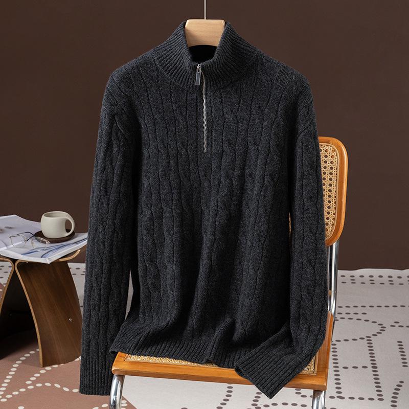 2025 Puyuan Women's Casual Cable Knit Stand Collar Zipper Sweater - 100% Wool, Autumn/Winter Collection.