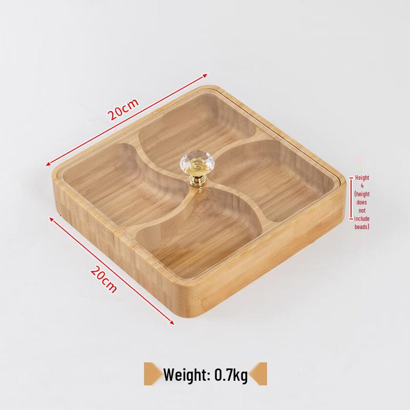 Bamboo 4-Compartment Snack Platter with Lid 20x20x4 cm