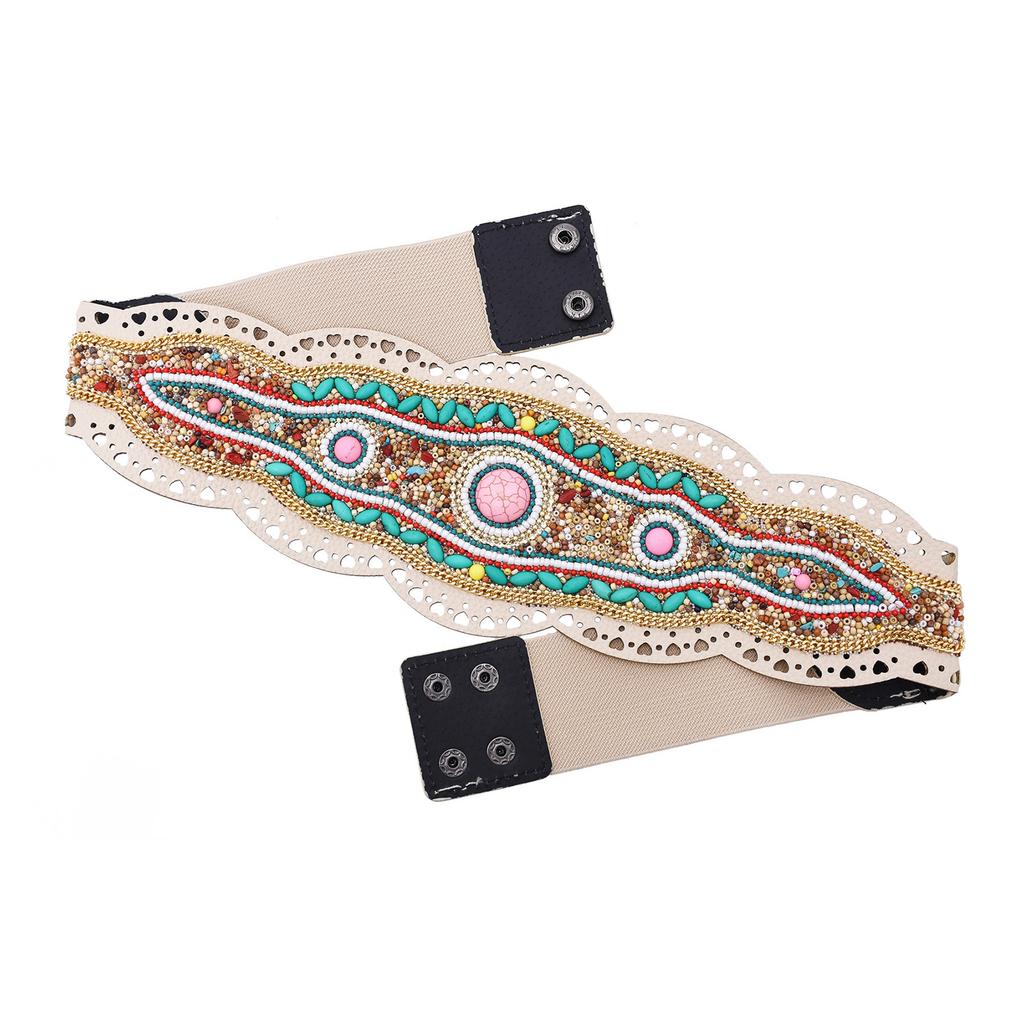 Adjustable Ethnic Waistband Decorative Cummerbund Belt with Flower Design Stretchy Wide Cinch Band for Dresses