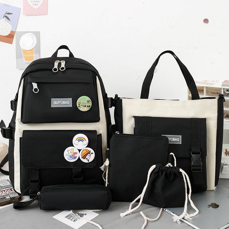 Student Backpack New High School Backpack Large Capacity Korean Version Five-Piece Student Bag
