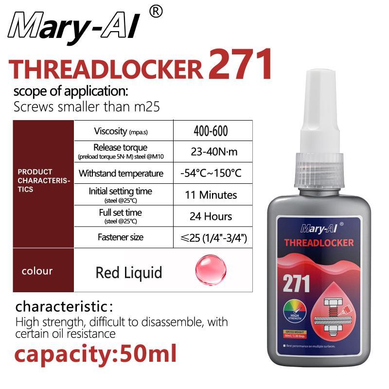 High Strength 271 50Ml Heavy Duty Red Threadlocker Thread Locker Adhesive Screw Glue Anaerobic Anti-Loose